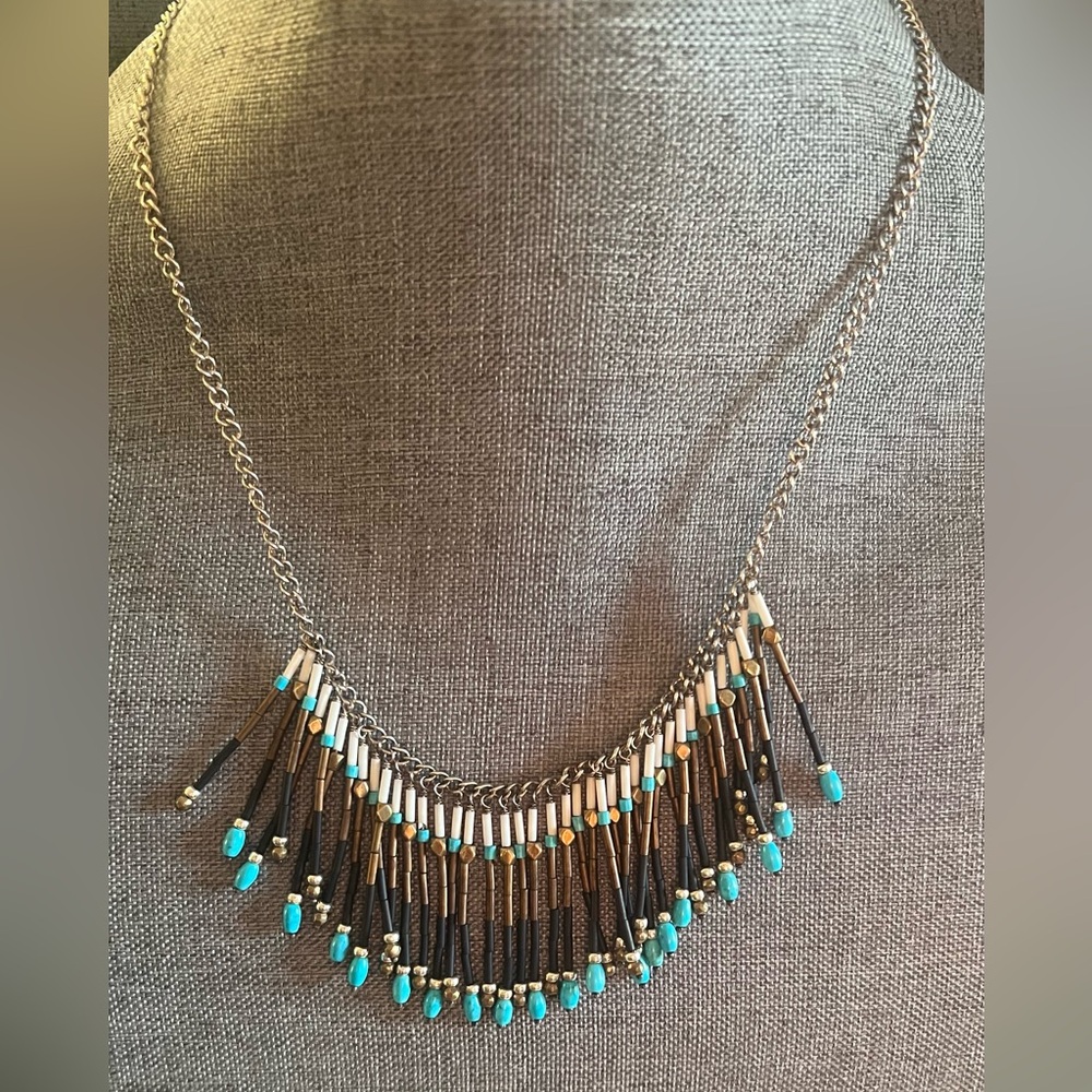 Silpada Fringe Necklace Blue Turquoise Howlite Gems Southwest Brass Western - Picture 3 of 11
